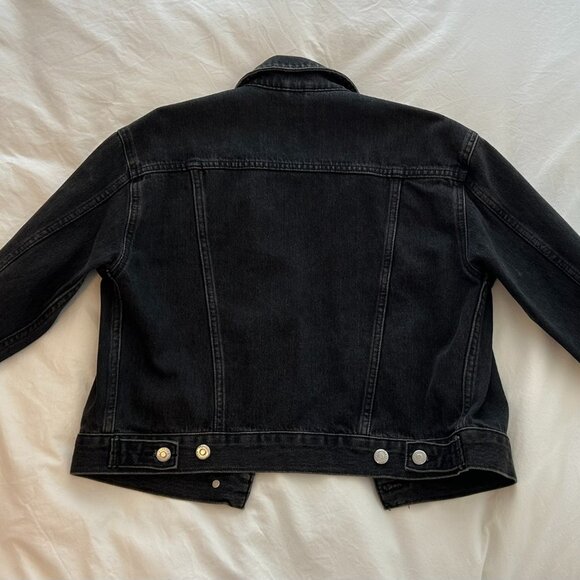 Black moto denim Topshop jacket, size US 6. - Picture 3 of 4